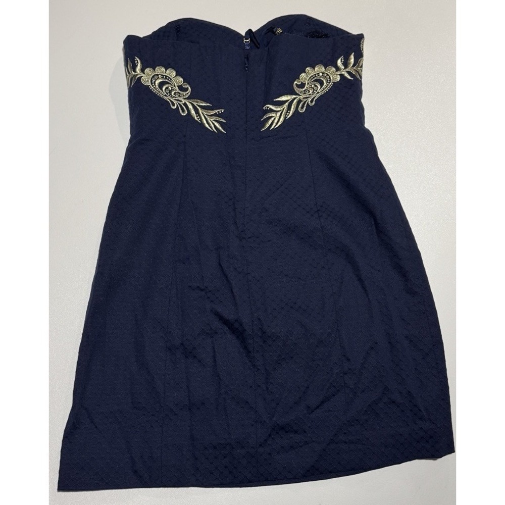 Lilly‎ Pulitzer A-line Blue Dress With Gold Embroidery Floral Design Size 4